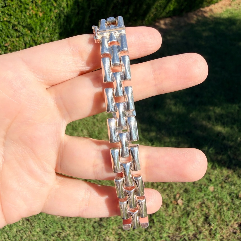 22g Vtg Milor 925 Sterling Silver Mesh Chunky Gate Panther Link Thick Bracelet